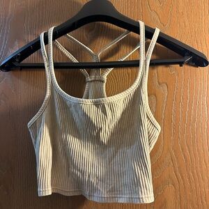 Ribbed Tank Crop Top in Light Beige Mustard Seed Size L